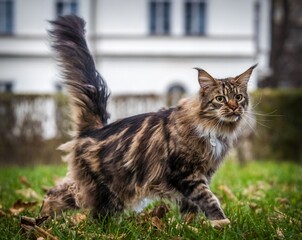 Maine Coon cat outside in the sun