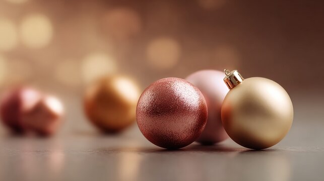 Elegant christmas baubles on a reflective surface