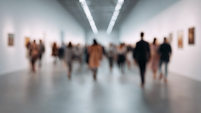 Blurred view of people in a modern art gallery - Powered by Adobe