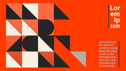 Abstract modern Bauhaus geometric posters with a half circle, dots and a triangle. Minimalistic design for wall art decoration, flyers, banners, postcards, or brochure cover design