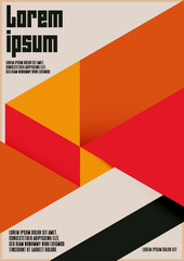 Abstract modern Bauhaus geometric posters with a square and a triangle. Minimalistic design for wall art decoration, flyers, banners, postcards, or brochure cover design in retro style art