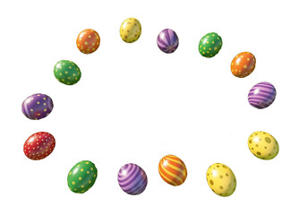 Brightly colored decorative Easter eggs arranged in a circle for festive spring celebrations