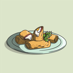 Illustration of Indonesian Snack Risoles Mayo on a Plate