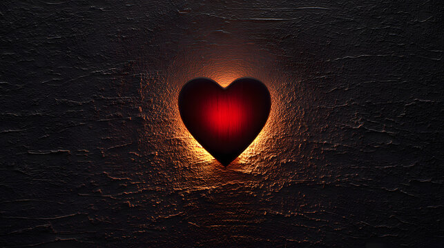 adoration. A red heart symbol stands out against a textured black background with a warm glow. wellbeing guides, coaching materials, designed for coaching and self-improvement content.