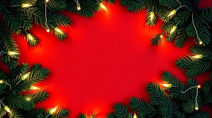 Red Christmas wreath with ribbon on festive background
