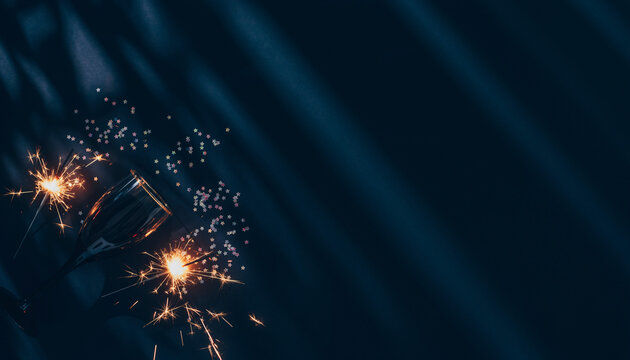 Sparkling New Year's Eve celebration with champagne glass and star confetti, a festive moment filled with joy and anticipation for the year ahead - Powered by Adobe