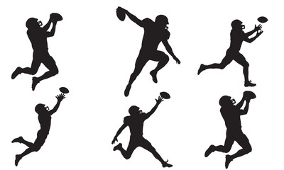 Obraz premium Dynamic american football player silhouettes in action catching a ball silhouette