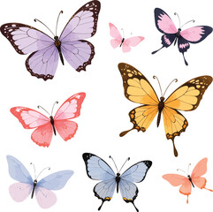 Naklejka premium Collection of Colorful Butterfly Illustrations in Various Styles on White Background