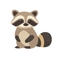 2D flat vector illustration of Raccoon, clean and minimal icon style, isolated on white background.