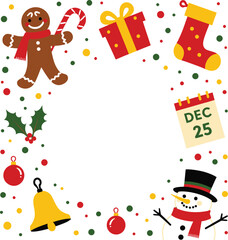 Fototapeta premium Festive Christmas background with cartoon elements and empty space for text