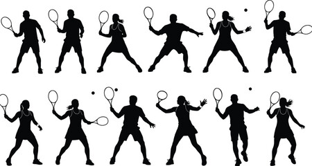 Black Icons of Men and Women in Action Poses for Sport, Fitness, Match, and Competition Graphics.