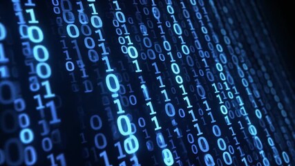 Abstract digital code flowing downwards binary data visualization - Powered by Adobe