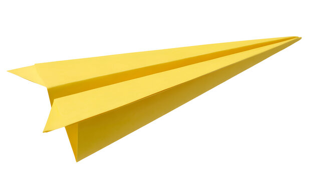 Yellow paper airplane isolated on transparent background