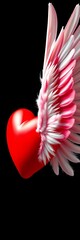 Symbol of love and freedom, a red heart with white wings, adorned with soft feathers,  abstract,  embrace