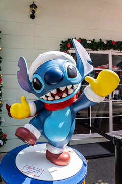BANGKOK, THAILAND, 27 November 2025 - A model cute blue lilo stitch from the movie lilo stitch being showcased in front of mall,  A famous character in movie theatre