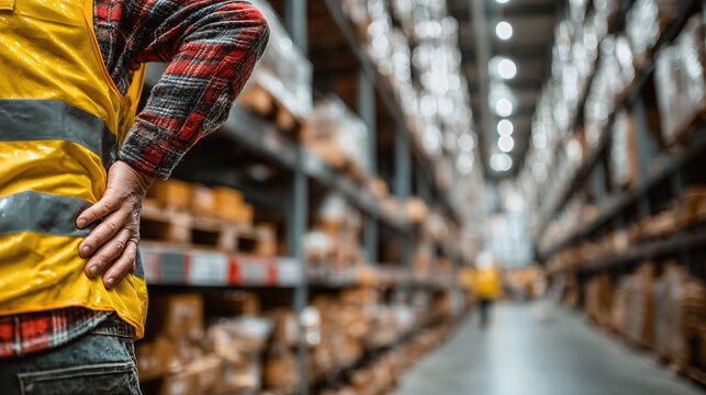 Warehouse Worker with Back Pain - Powered by Adobe