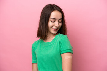 Fototapeta premium Young Ukrainian woman wearing a band aids with happy expression