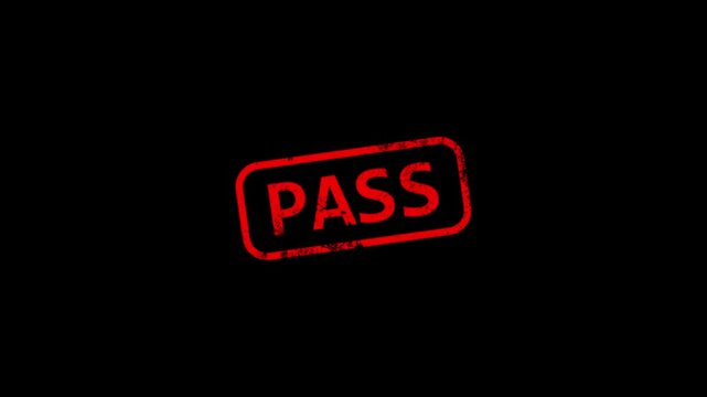 Pass rubber stamp with pass text that is isolated with a black background 4k animated