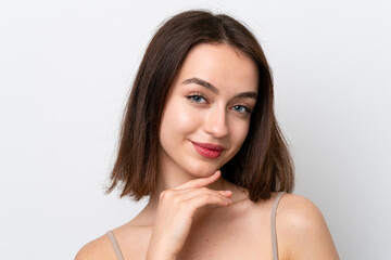 Young Ukrainian woman isolated on white background . Portrait