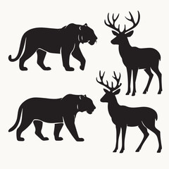 Set of silhouette exotic animals