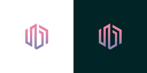 Abstract geometric hexagon logo concept featuring intertwined letter initials, created with a clean line art style and a vibrant color gradient