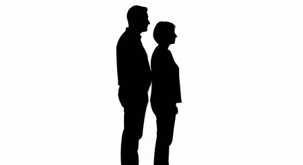 Silhouette of a tall man and a shorter woman standing side by side.