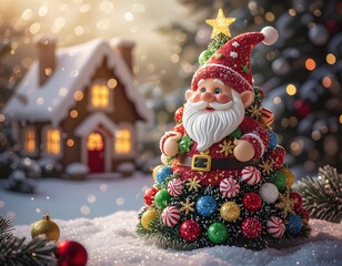 Dolce Natale delle fiabe: nanetto con albero di caramelle e dolciumi