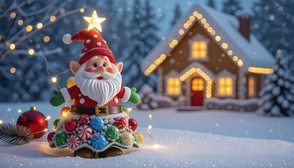 Dolce Natale delle fiabe: nanetto con albero di caramelle e dolciumi