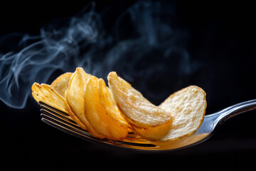 Steaming Potato Chips on Fork