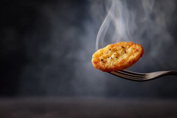 Hot Crispy Potato Slice on Fork