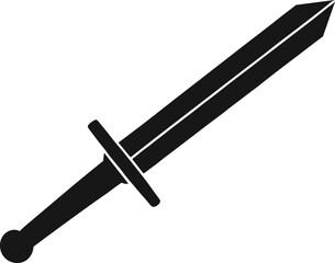 Medieval Sword Silhouette, Black Vector Icon of a Weapon with a Straight Blade and Crossguard, Representing Power, War, and Knightly Design