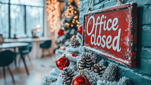 Christmas Office Closed Vintage Sign - Corporate Holiday Leave Announcement Material Commercial Space Decor Graphic - Vintage Quiet Luxury Festive Vibe
