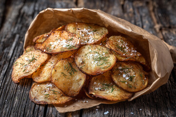 Savory Dill Potato Chips on Wood