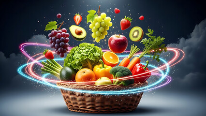"Fresh Vegetable Basket", "Organic Farm Veggies", "Healthy Food Assortment", "Tropical Fruit Basket", "Fresh Mixed Fruits", "Exotic Fruit Assortment", generation IA