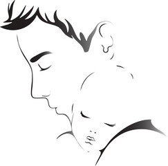 Father holding sleeping baby line art child parent