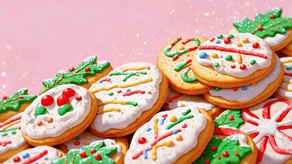 Christmas holiday dessert closeup with decorated sugar cookies  