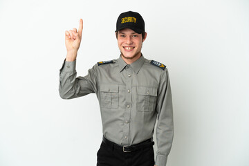 Fototapeta premium Young Russian security man isolated on white background pointing up a great idea