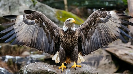 White-tailed sea eagle spreading wings in flight, haliaeetus albicilla, majestic eurasian sea eagle in natural habitat