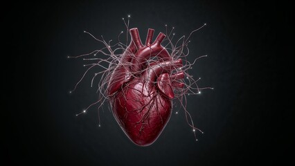 Broken heart with wires going out of it, tragic love or special medical conditions, heart or feelings problems concept