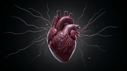 Broken heart with wires going out of it, tragic love or special medical conditions, heart or feelings problems concept