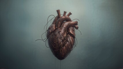 Broken heart with wires going out of it, tragic love or special medical conditions, heart or feelings problems concept