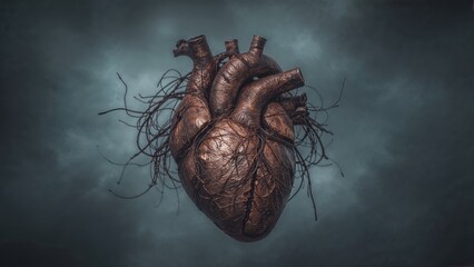 Broken heart with wires going out of it, tragic love or special medical conditions, heart or feelings problems concept