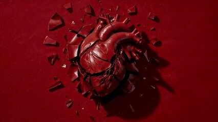 Broken heart with wires going out of it, tragic love or special medical conditions, heart or feelings problems concept