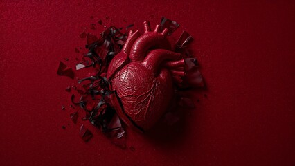 Broken heart with wires going out of it, tragic love or special medical conditions, heart or feelings problems concept