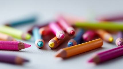 Assorted colorful pencils are scattered, showcasing vibrant hues and textures, perfect for art inspiration and creativity.