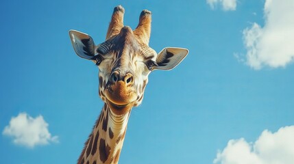 Fototapeta premium Closeup namibian giraffe against bright blue sky