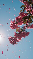 Spring Cherry Blossoms in Soft Light and Clear Sky
