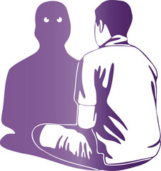 Man meditating with shadow figure watching meditation