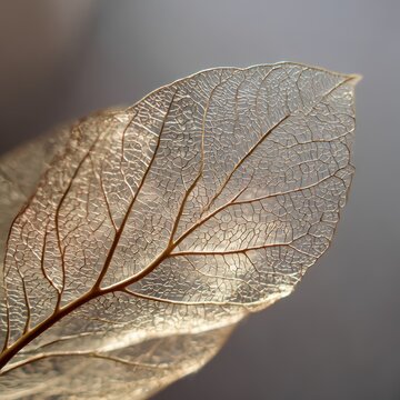 Golden Skeleton Leaf Macro &mdash; Delicate Nature Vein Structure