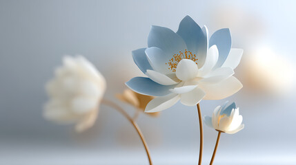3D close-up of an ancient, Zen-like blue lotus
